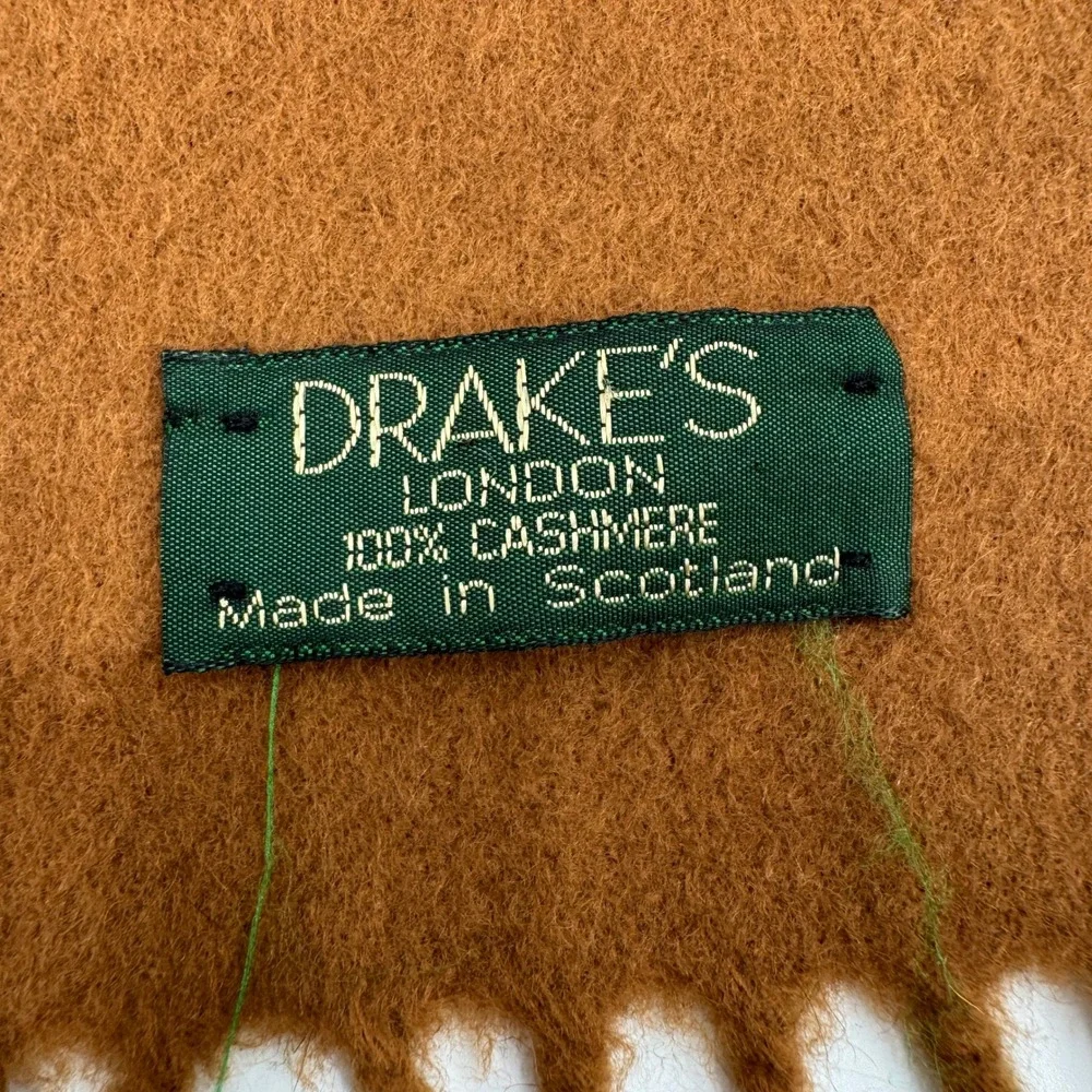 Drake's London Scarf Unisex OS Brown 100% Cashmere Made in Scotland Fringe Solid